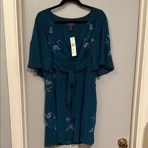 Long Tall Sally Teal Dress with Floral Details
